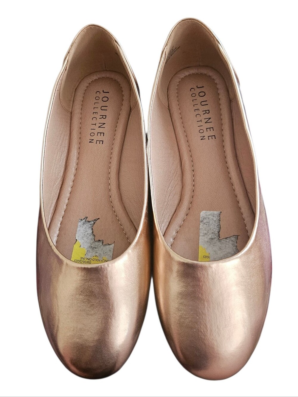 Journee Kavn Metallic Rose Ballet Flats - Shimmering Pink Gold Size 9 Wid